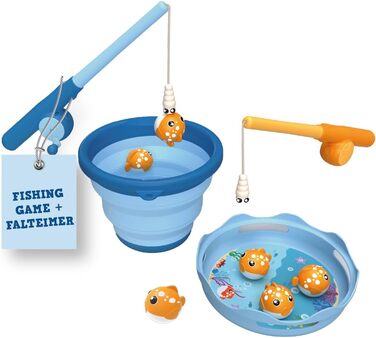 Schildkröt® Fishing Game Set, magnetic fishing game, for indoor and outdoor use, telescopic fishing rod, 3-liter collapsible bucket, BPA-free