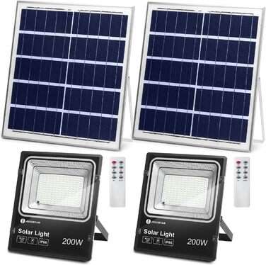Aigostar 50W Solar Flood Light Outdoor, Super Bright LED Floodlights with Solar Panel, Cold White 6500K, IP66 Protection Grade Solar Spotlight Searchlight Outdoor Spotlight for Garden, Door, Yard, Garage, etc., 2 Pack (200 Watts)