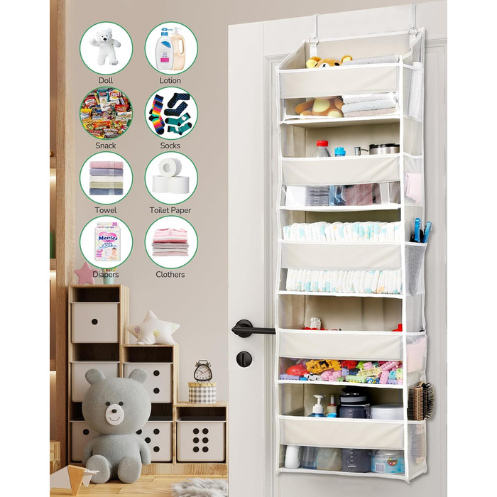 Органайзер для дверей ULG з 5 великими та 10 сітчастими кишенями, 20 кг вантажопідйомність, бежевий