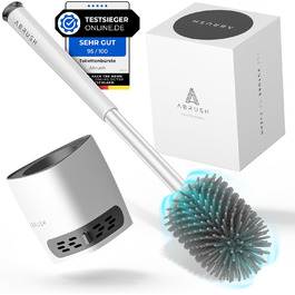 Щітка для унітазу Abrush з м'яким силіконовим наконечником, без свердління, з кріпленням на стіну, білий/сірий колір