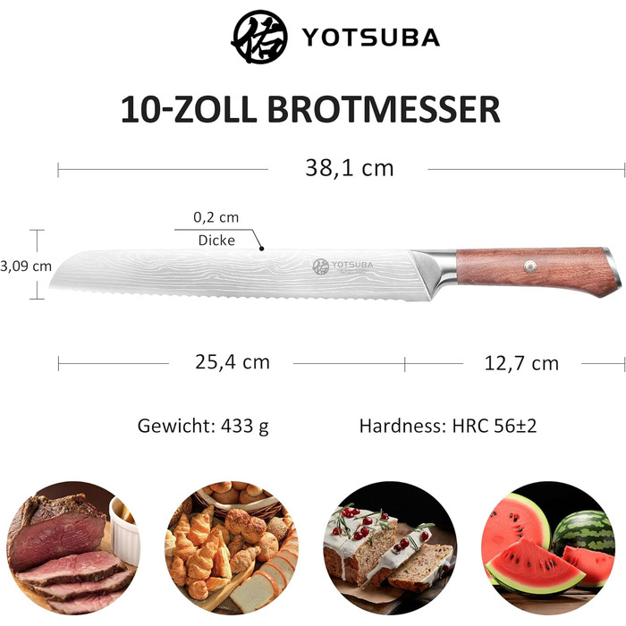 Ніж кухарський YOTSUBA Damastmesser, 20 см, сталь, професійний, універсальний, ергономічна ручка