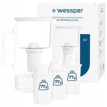 Скляний фільтр-віддінник Wessper D2 з боросилікатного скла, 3 л, білий + 4 фільтри