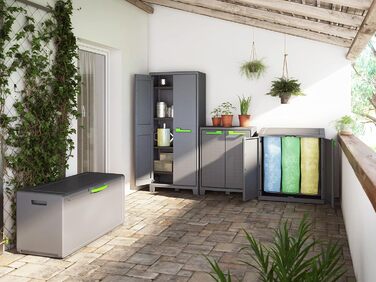 Keter Moby Plastic Cabinet, Tall, Anthracite/Green/Grey, 80 x 44 x 182 cm, including 4 adjustable shelves with a load capacity of 30kg each, suitable for indoor and outdoor use, UV and water resistant (IPX3)