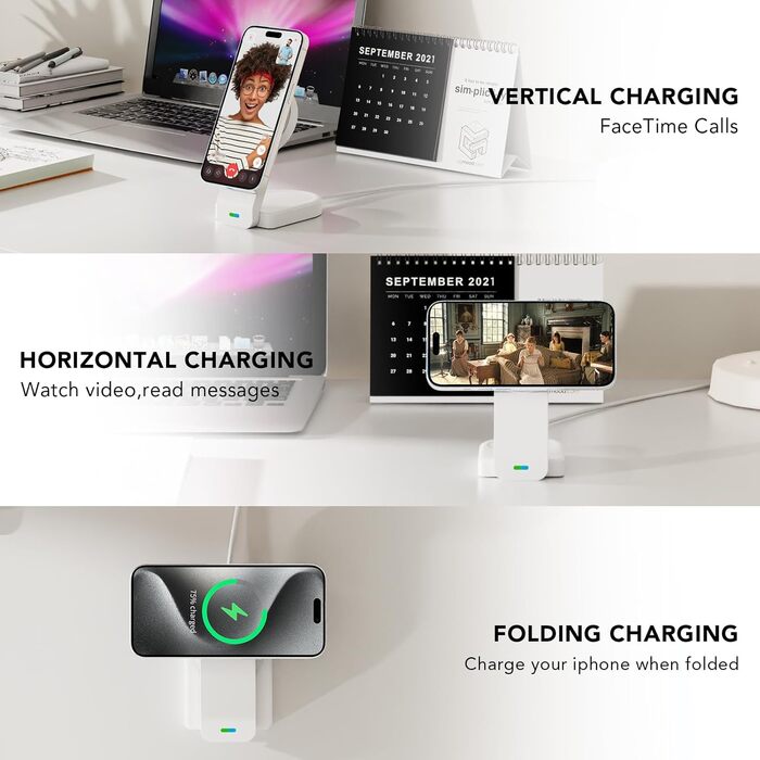 Магнітна складана бездротова зарядка 3-в-1 для Apple iPhone, iWatch, AirPods (біла)