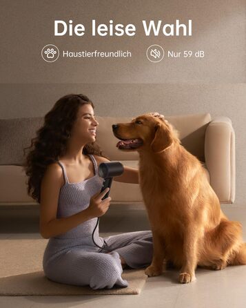 Фен Laifen з іонізацією 200 млн негативних іонів, 110 000 об/хв, для швидкого сушіння, безщітковий мотор, тихий, з магнітною насадкою (Swift, Чорний)