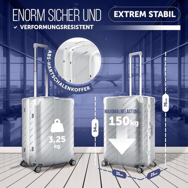 LETTOO Hartschalenkoffer середній 72L | Валіза з алюмінієвим каркасом - Міцний тріумф з кріпленням для сумок [ВОДОНЕПРОНИЙ] Захист кутів (Ручна поклажа 20 дюймів, Срібло)