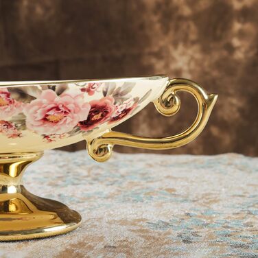 Етажерка Fanquare з 2 ярусами, золота, керамічна, для тортів, фруктів та капкейків