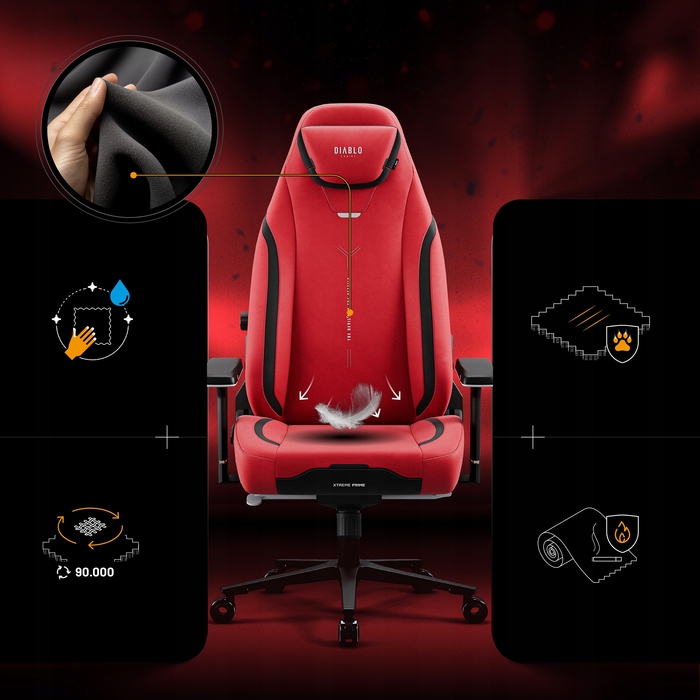 Ігрове крісло Diablo Chairs X.EYE PRIME, тканина, чорно-червоне
