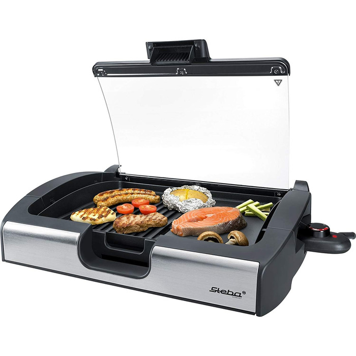 Steba VG 200 Single Tabletop Grill with Glass Lid - 2200W Electric Grill with Hot Zone & Grill Patterned Aluminum Plate