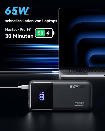 Повербанк INIU 65W 20000mAh для ноутбуків та смартфонів, швидка зарядка USB-C для MacBook, Steam Deck, iPhone, Samsung, iPad