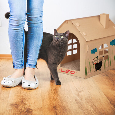 Будиночок для котів Relaxdays з картону та когтеточкою