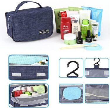 Сумка-органайзер для подорожей, сіра (блакитна), з металевим гачком та багатьма відділеннями