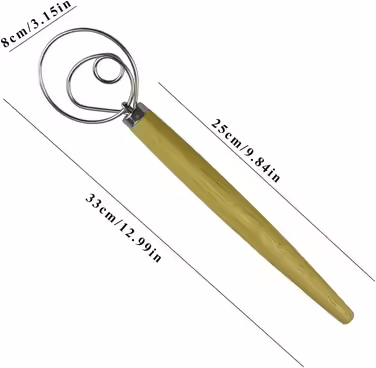 Hand Mixer Beaters 30.5 cm Stainless Steel and Wood Wire Whisk Kitchen Bread Mixer Wire Whisk Scraper for Bread, Pastry, Dumplings, and Pizza, 2-Piece Set Egg Beaters