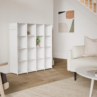 C&AHOME Cube Storage Shelves, 16-Cube Unit, Closet Organizer, DIY Plastic Modular Shelves, Ideal for Bedroom, Living Room, Office, 122 cm L x 31 cm W x 122 cm H, Opaque White, UPCS16M