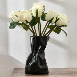 Керамічна ваза, блакитно-коричневий дизайн, ваза в скандинавському стилі для декору, сучасна ваза для вітальні, спальні, кухні, передпокою, ванної кімнати (матова чорна, 16,2 см)