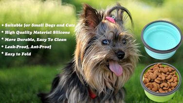 Складані миски для собак з силікону для корму та води, для подорожей, з кришкою, портативні, розширювані, для домашніх тварин, для прогулянок, кемпінгу, 2 шт. блакитний / зелений (Small, блакитний / зелений)