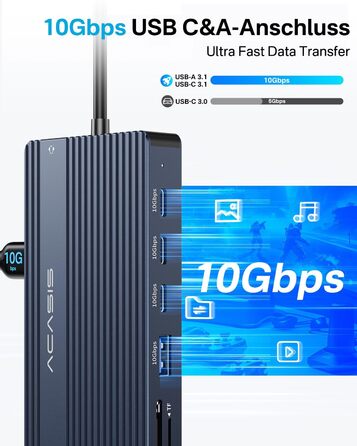 Хаб USB-C ACASIS DS0202 з двома виходами HDMI та DP (4K60Hz), Ethernet, 3 USB, 10Gbps, 100W PD, SD/TF, Audio, для MacBook/Dell/HP/Lenovo