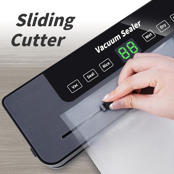 Вакуумний пакувальник 6-в-1 з цифровим LED-дисплеєм та 30 см зварювальною лінією, 50 шт. вакуумних пакетів, зовнішній шланг, для сухих та вологих продуктів, срібла