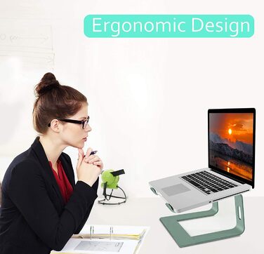 Підставка для ноутбука Orionstar, ергономічна, алюмінієва, з вентиляцією, сумісна з MacBook, Samsung, 10-15.6 дюймів, сіра (зелена)
