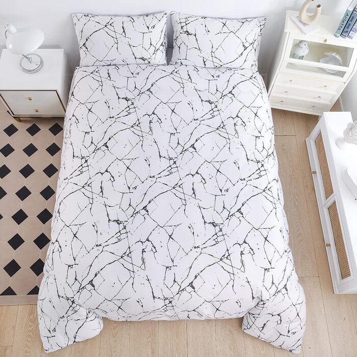 Комплект постільної білизни Marmor (200x200 см) 3 частини: простирадло, 2 наволочки 80x80 см, мікрофібра, білий з малюнком мармур