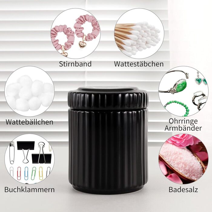 Набір для ванної кімнати NOVAJOY (5 шт.) з кераміки: органайзер, дозатор мила, мильниця, тримач для зубних щіток, контейнер для ватних паличок. Чорний колір.