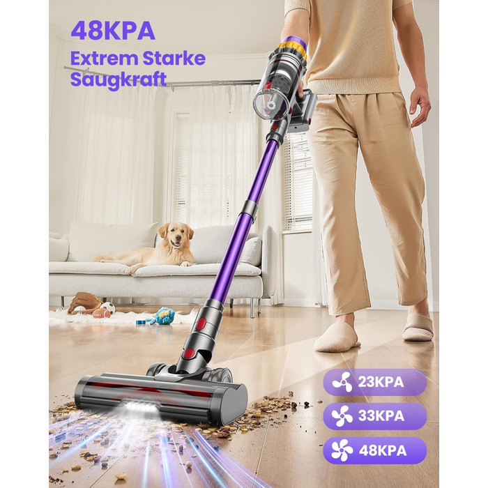 Акумуляторний пилосос SICBCGB 48000Pa/550W/70хв, 2.0L з HD-дисплеєм, антизаплутувальною щіткою, док-станцією, 11-шаровою фільтрацією для шерсті тварин та авто (фіолетовий)