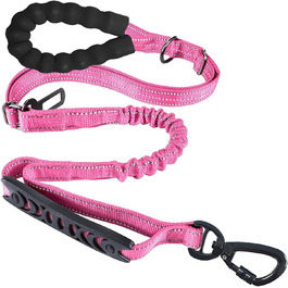 Міцна гумова повідка для собак Robuste, 1,2–1,5 м, з амортизацією та 2 зручними ручками, з кріпленням для авто, чорний (рожевий)