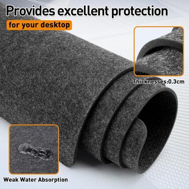 Підкладка під стіл з фетру 100 x 43 см, велика миша, антиковзаюча, для офісу та дому (темно-сірий)