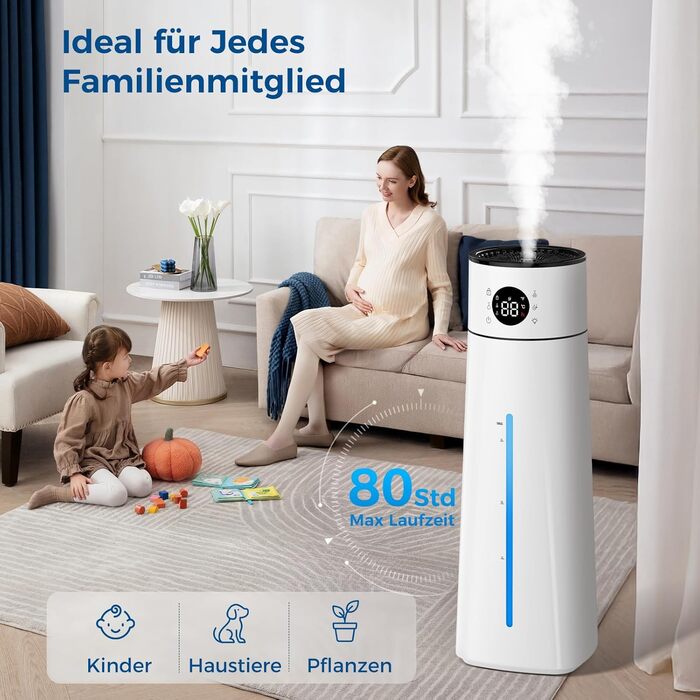 Зволожувач повітря для спальні, 4л, тихий ультразвуковий, з поворотною на 360° форсункою, пультом дистанційного керування, автоматичним вимкненням, 40 годин роботи, таймером, для дитячої кімнати, офісу, рослин