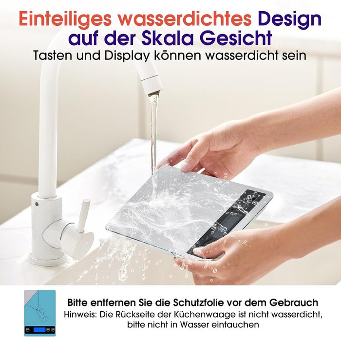 Кухонні ваги цифрові 15 кг, перезаряджувані, з LCD-дисплеєм та функцією тарування, водонепроникні, преміум-якість, чорний/білий