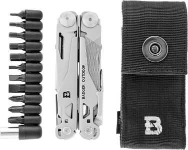 Багатофункціональний інструмент Solid Black 16-в-1 - ніж для виживання, туристичний інструмент з бітами - подарунок для чоловіків