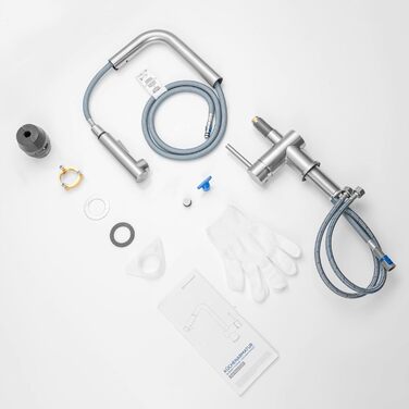 Змішувач кухонний CECIPA Hochdruck, висувний, з дозатором води, чорний, нержавіюча сталь, 360° поворот, ×207B (L-подібний, для високого тиску)