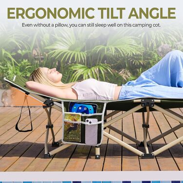 Ліжко-розкладачка Yaheetech для кемпінгу, зелене, до 150 кг, з бічною кишенею та сумкою для транспортування