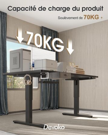 Devoko Height Adjustable Standing Desk 160x80cm with Drawers, USB Charging Port, Cable Management Tray, and Memory Function - White