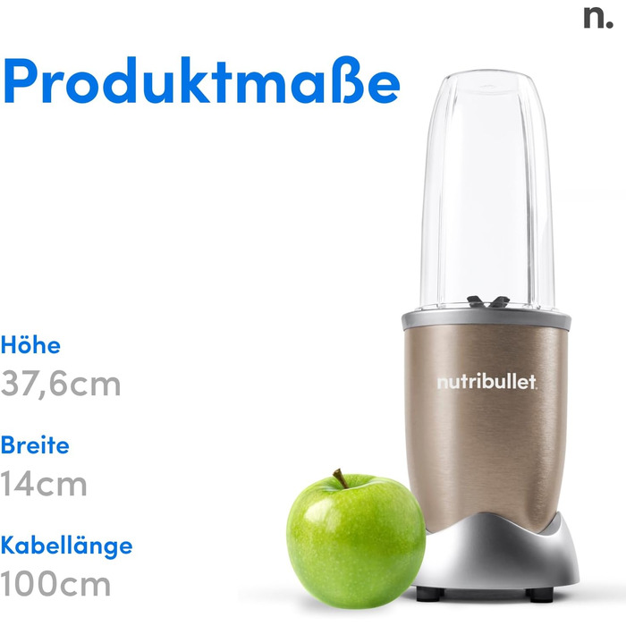 NutriBullet Pro, 900 Watt power, Easy and quick to use, Compact, Easy to clean, With 700 ml cup, Smoothie mixer, Smoothie maker, Electric mixer, NB904CP Champagne Base Kit
