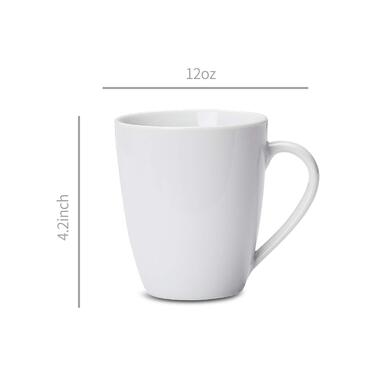 Amazon Basics Coffee Mug Set, 12-Piece Porcelain, 355 ml, White (Formerly AmazonCommercial Brand)