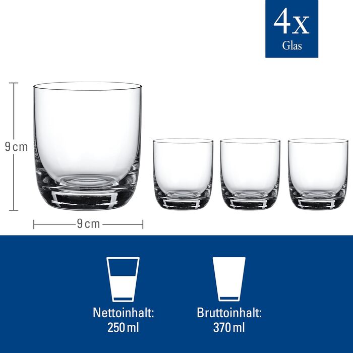 Набір склянок Villeroy & Boch La Divina для віскі, джину та тоніку, 4 шт, 250 мл, кришталь, можна мити в посудомийній машині