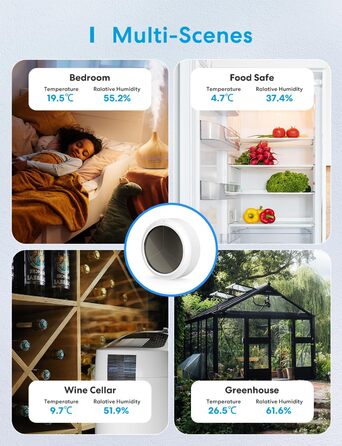 Meross WLAN Hygrometer Thermometer Indoor, Smart Temperature and Humidity Monitor with Solar Power, App Notification, Compatible with Apple HomeKit, Alexa, Google Home, with 1 Hub