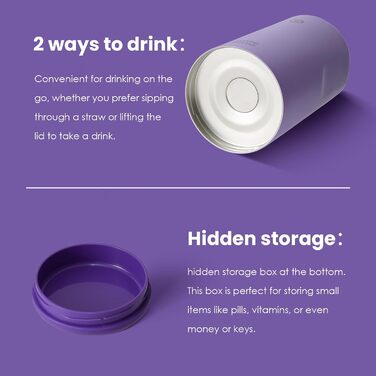 BOTTLE BOTTLE Insulated Stainless Steel Water Bottle 64oz (1.8L) with Straw, Lid, Handle & Pill Compartment – BPA-free, Leak-proof, Ideal Drinking Bottle for Sports, Fitness, Hiking & Outings (Violet)