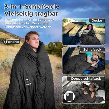 Спальний мішок ATEPA Elements Daunen 0°C, 3-в-1, ультралегкий, прямокутний, комфорт 4°C / ліміт -1°C, з компресійним мішком для подорожей, походів та кемпінгу (ThermaExtreme Max)