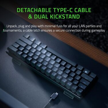 Клавіатура Razer Huntsman Mini (Red Switch) - Компактна ігрова клавіатура 60% (Lineare оптико-механічні перемикачі, Doubleshot PBT-клавіші, знімний USB-C кабель) QWERTZ DE-розкладка | Чорний