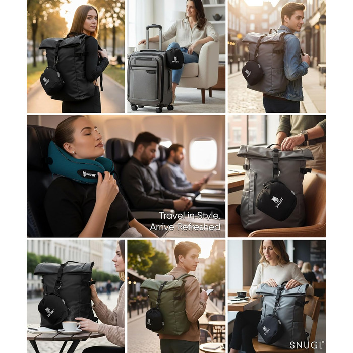 Подушка для шиї SNUGL з Memory Foam, регульована, для подорожей | Зручна подушка-воротник для шиї в літак, авто та в дорогу | Подушка для шиї, Neck Travel Pillow (синьо-зелений)