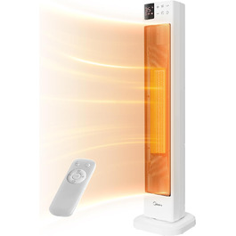 Керамічний обігрівач Midea NTH20-22GR(WH) 2000 Вт з термостатом, дистанційним керуванням, 2 режими нагріву, таймер 24 год, ECO-режим, осциляція 75°, для великих кімнат, 76,5 см