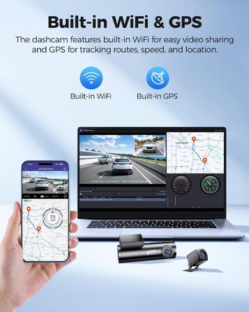 Відеореєстратор AZDOME Dashcam Auto Vorne Hinten 4K+1080P з WiFi, GPS, ADAS, Super Nachtsicht, G-Sensor та Parküberwachung