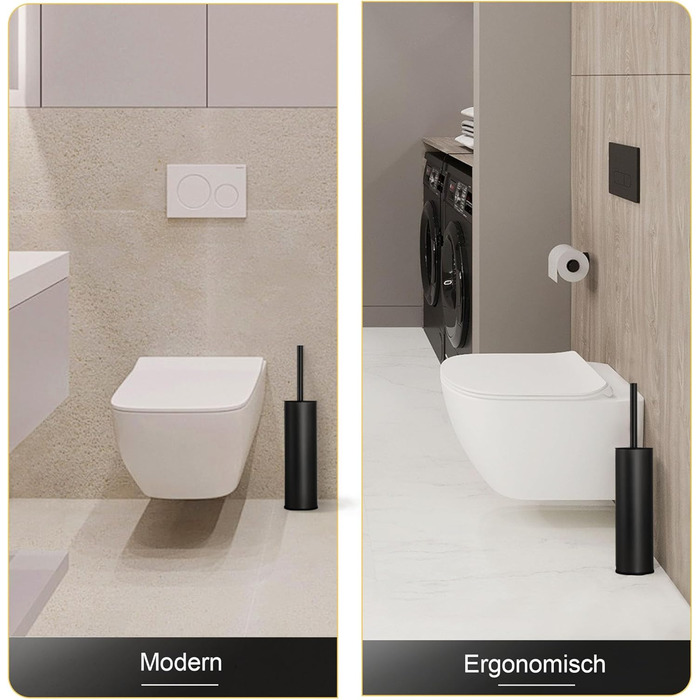 Підлогова щітка для унітазу DAZI, чорна матова, з 2 щітками для глибокого очищення, захист від бризок та засмічень