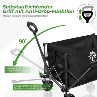 Візок складний Oak & Tea Bollerwagen 100л, вантажопідйомність 90кг – для кемпінгу, саду, покупок. З автоматичним механізмом складання, знімними колесами та тримачами для напоїв
