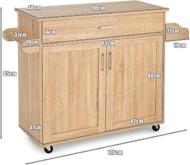 Кухонний візок Giantex на колесах з робочою поверхнею, білий, 116 x 40 x 85 см