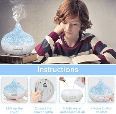 Аромадифузор 550мл, ультразвуковий зволожувач повітря, для ефірних олій, без BPA, ароматерапія, LED-підсвічування, для спа, йоги, спальні