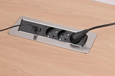 Вбудований подовжувач Brennenstuhl Indesk Power 3-полюсний з 2 USB-портами, кабель 2м, сріблястий/чорний