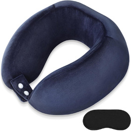 Подушка для шиї, зручна, портативна, регульована, з Memory Foam, U-подібна, для подорожей (літак, поїзд, авто, офіс), темно-синя